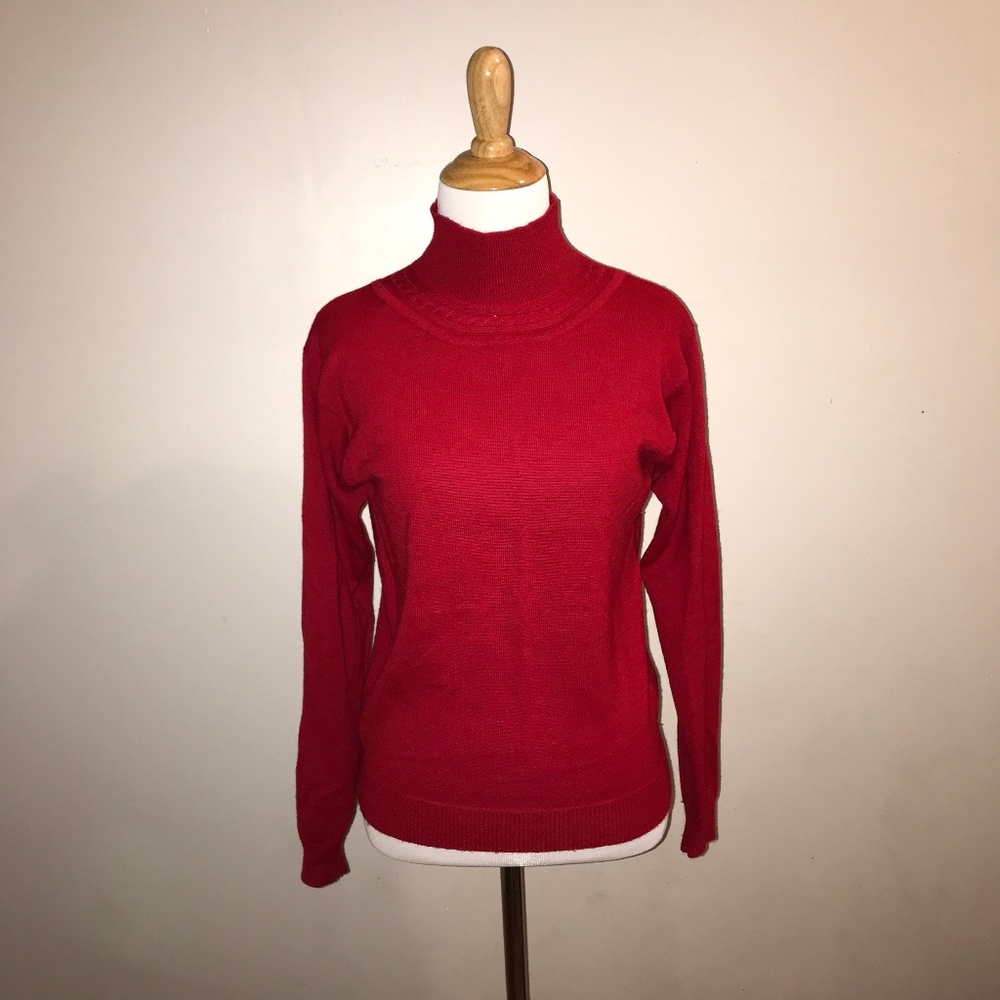 Vintage 1980s Red Comfy Wool MockNeck Sweater